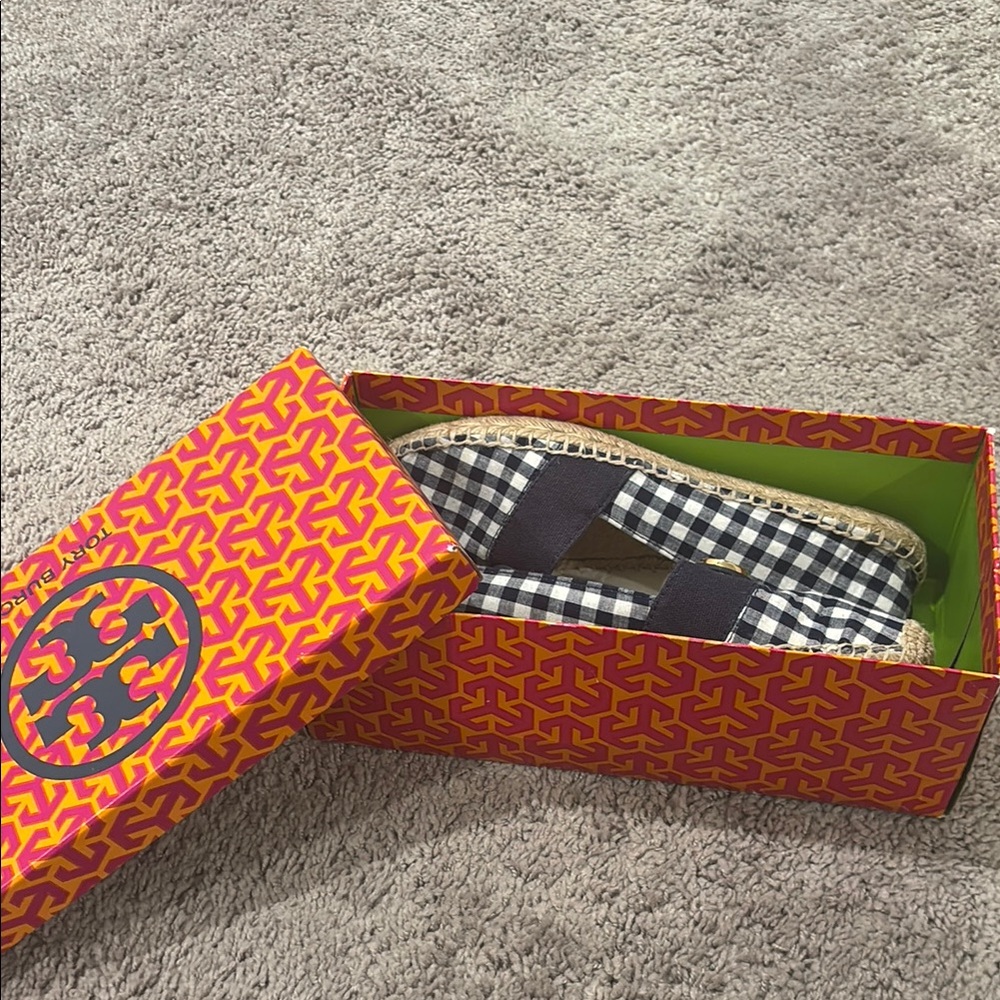 Tory Burch White and Blue Espadrilles